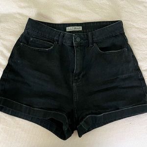 Black denim distressed shorts